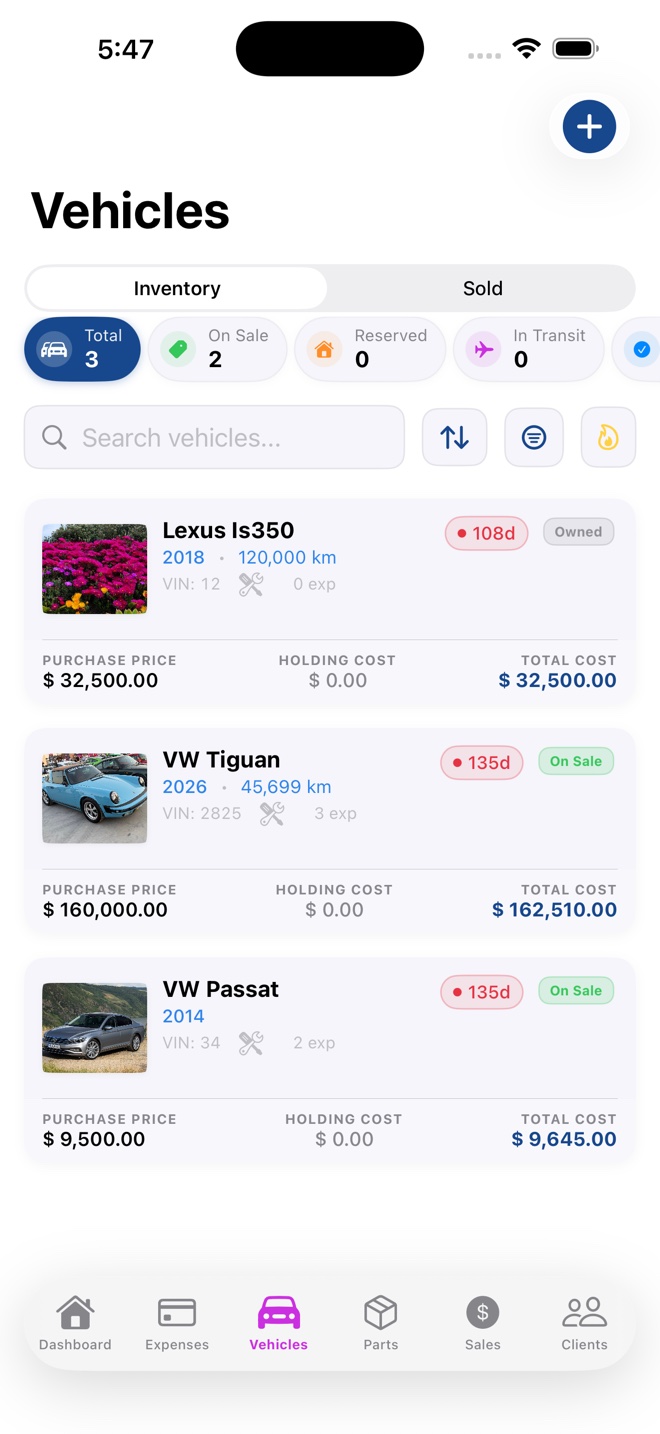 Vehicle inventory in Car Dealer Tracker